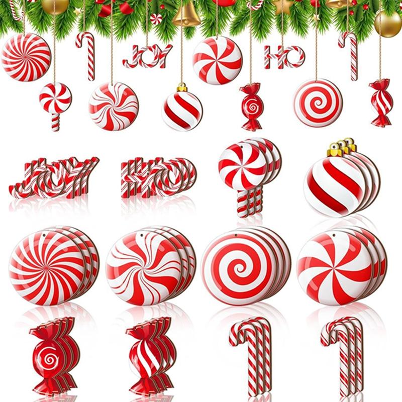 12Pcs Christmas Decoration Woodn Candy Hanging Christmas Tree Pendant Ornaments for Home Decor Party Xmas Navidad New Year Gifts