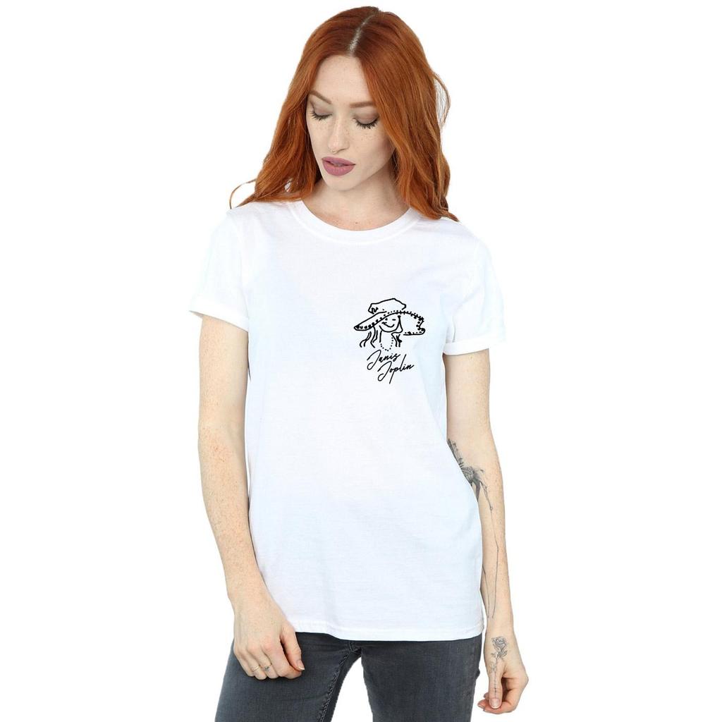 Janis Joplin Womens/Ladies Outline Sketched Cotton Boyfriend T-Shirt