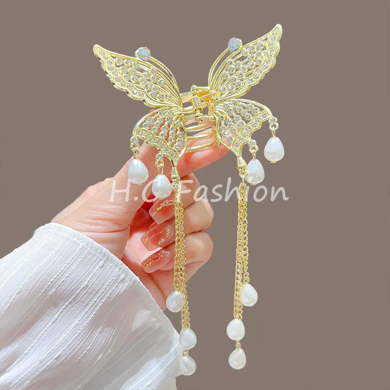 Tassel Butterfly Pearl Hair Clip Women Hair Claw Hairpin Hair Crab Hairaccessory