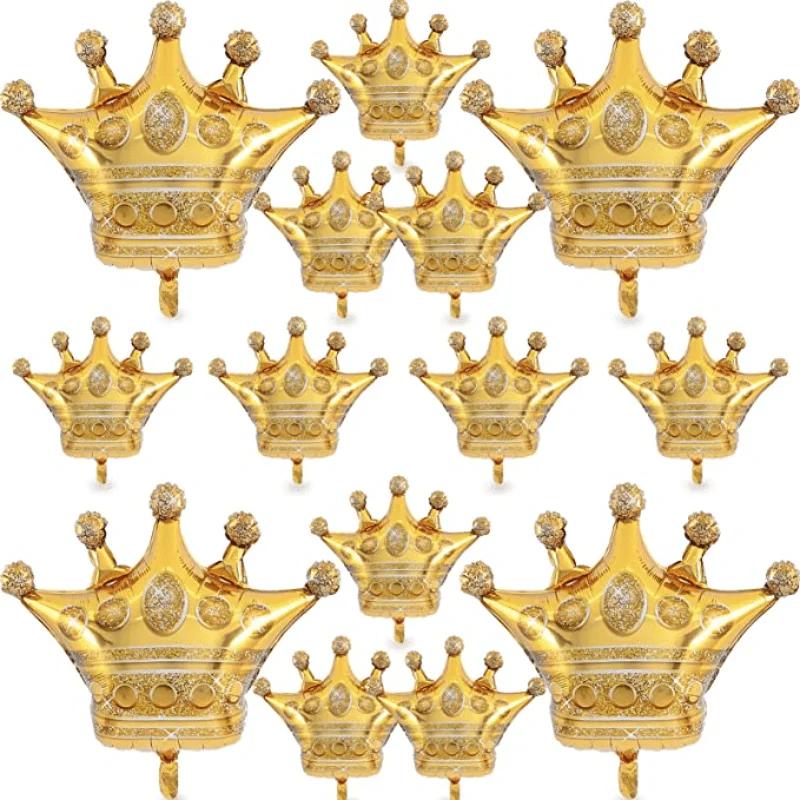 14pcs Big and Small Gold Crown Aluminum Film Balloon Set Party Decoration Photography Wedding baby shower Birthday Supplies