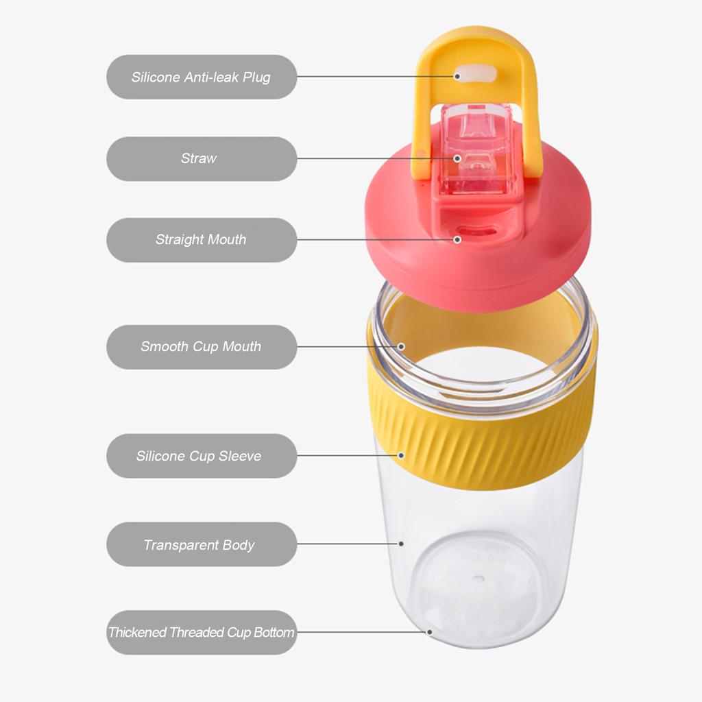 600mL Water Bottle with Straw Leak Proof Coffee Bottle with Silicone Insulation Cup Sleeve Reusable BPA Sports Bottles for Hiking Travel Outdoor