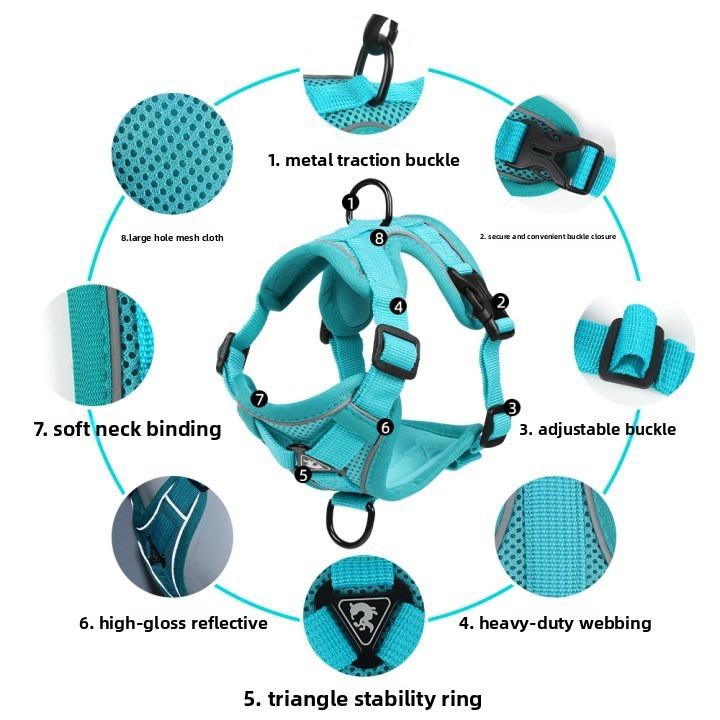 Breathable Pet Harness With Reflective Straps And Adjustable Size For Cats And Dogs