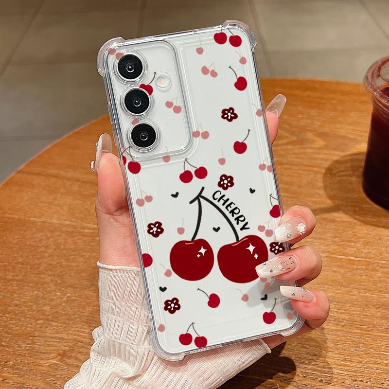 Чехол с рисунком маленькой вишни для Samsung Galaxy S26 S25 S24 S23 Ultra S22 S26 Plus S21 S24 S25 FE Прозрачный противоударный TPU чехол