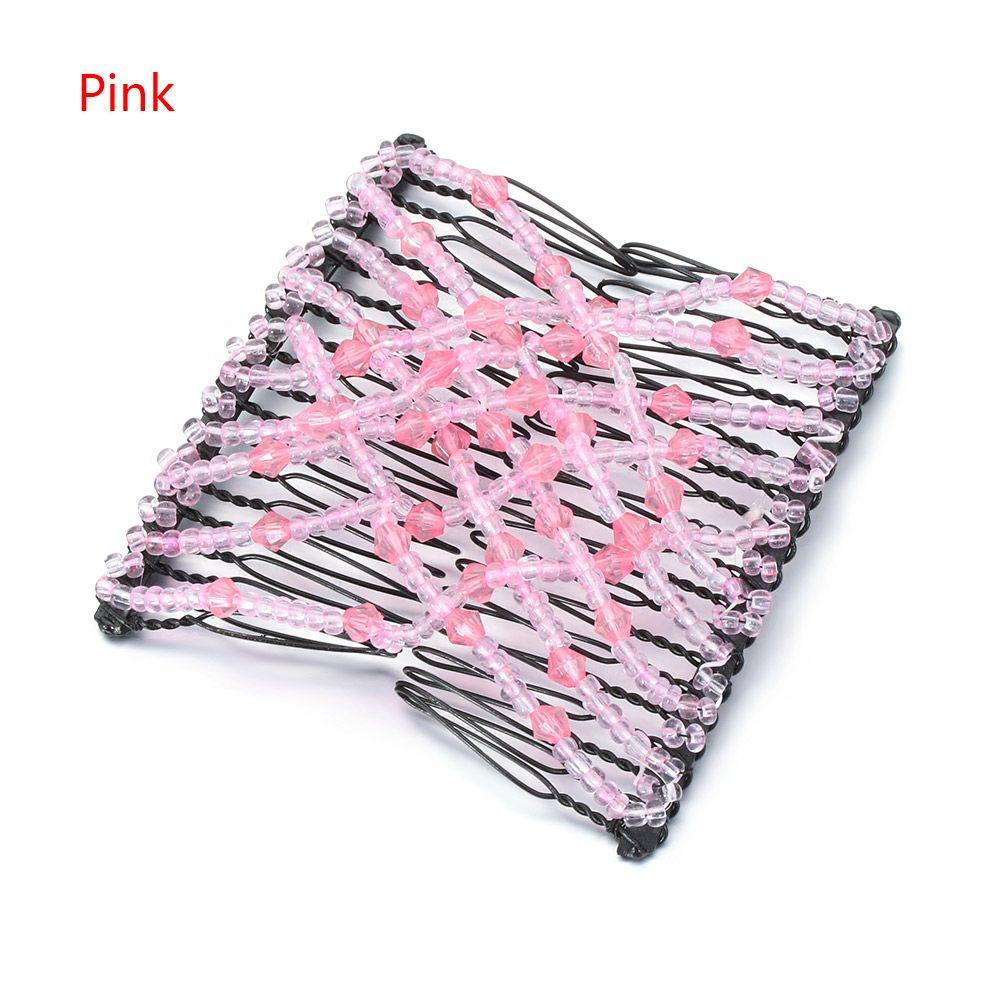 Fashion Woman Double Clip DIY Elastic Headband Bun Hair Combs Beads Comb Metal Hairpins
