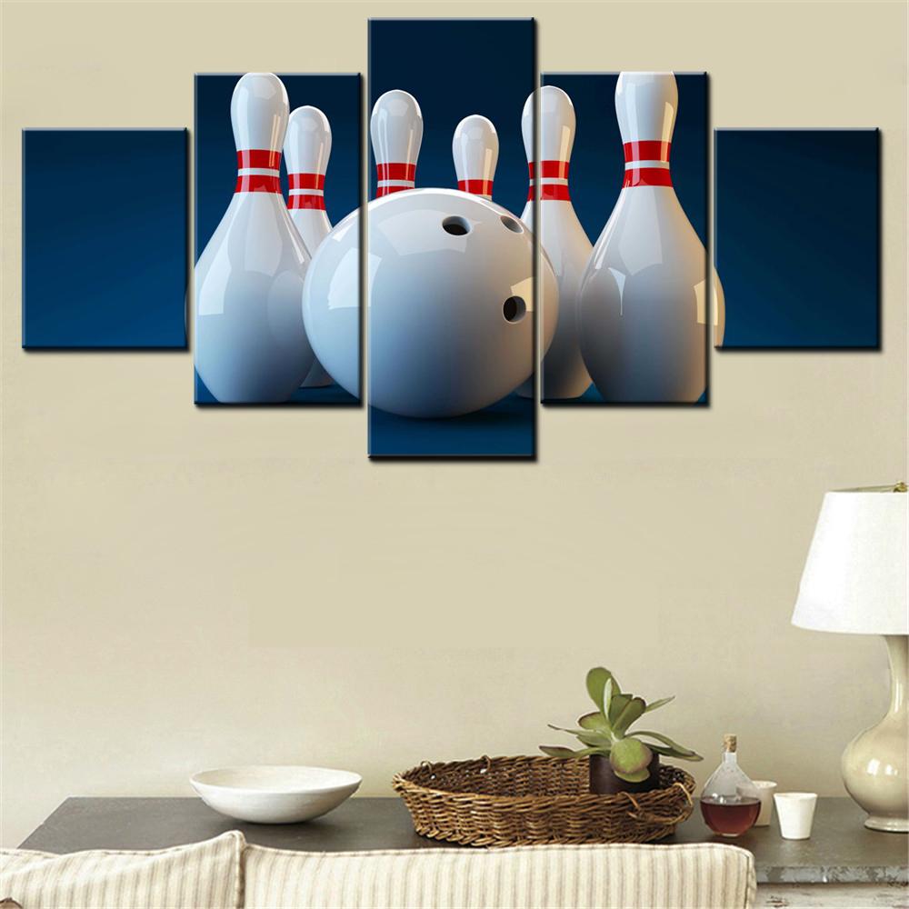 5 Pieces Canvas Wall Arts Poster Painting Sports White Bowling Pins Wallpaper Home Decor Picture Printing For Living Room Arts