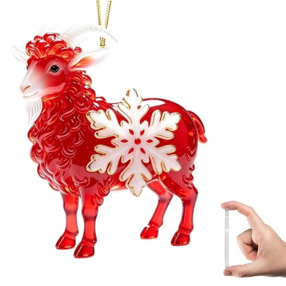 2D Flat Car Sheep Pendant Acrylic Car Rearview Mirror Keychain Christmas Decor