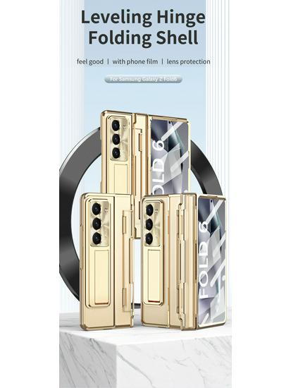 Защитный чехол для Samsung ZFold7 с плоским шарниром, электроплакированной пленкой для объектива и кожаным дизайном (Совместим с FOLD6 и W22)