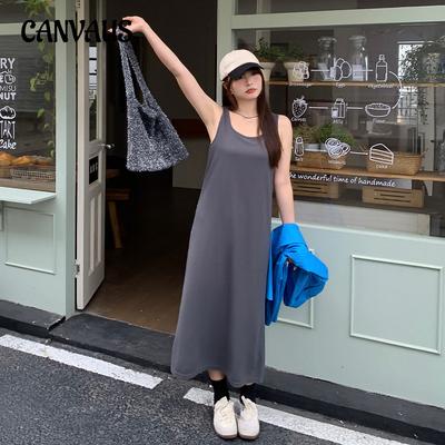 Платье-жилет без рукавов с U-образным вырезом, женское весеннее и летнее разноцветное платье с лямкой на шее большого размера