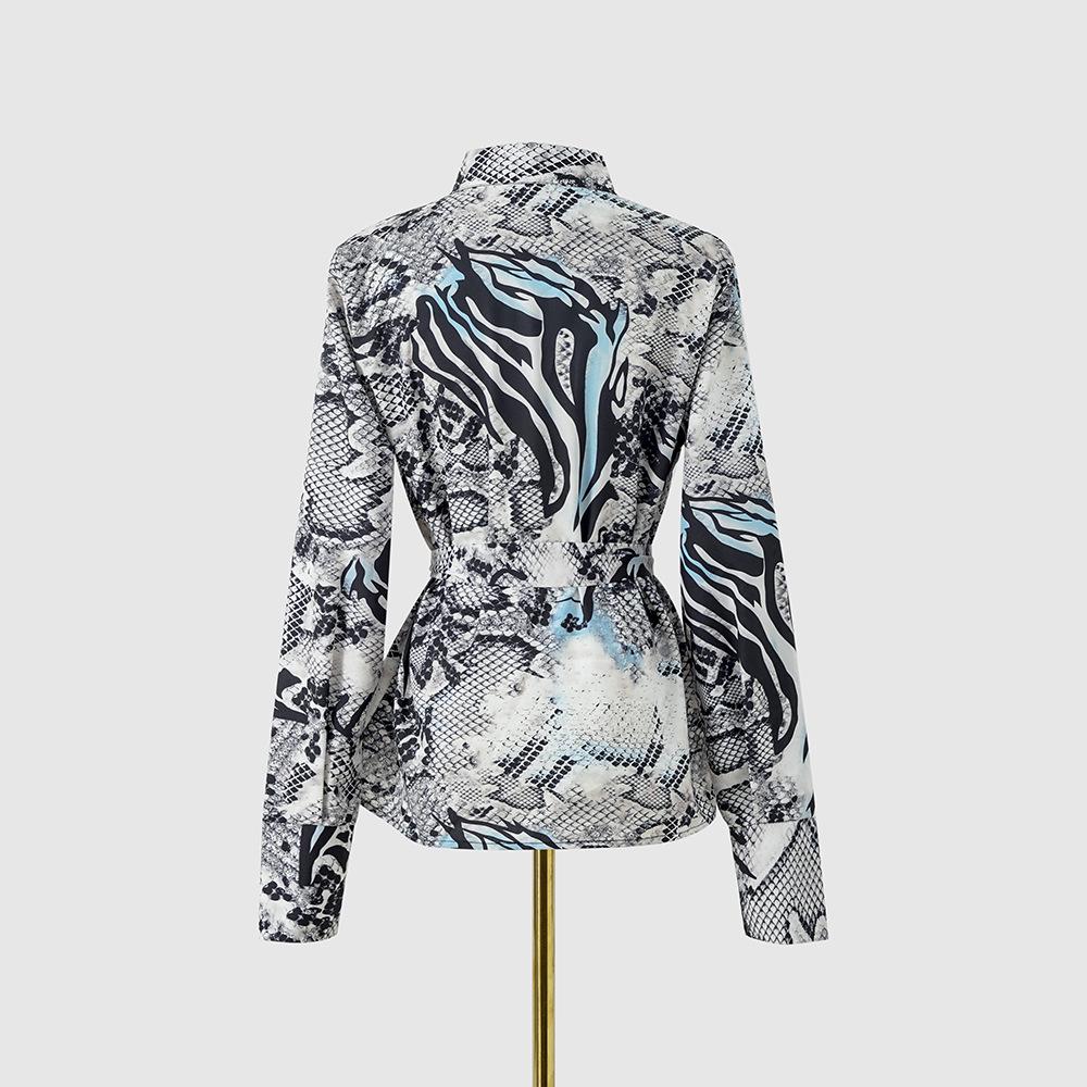 European & American Style Women's Autumn Print Tie Single-Breasted Long-Sleeve Shirt
