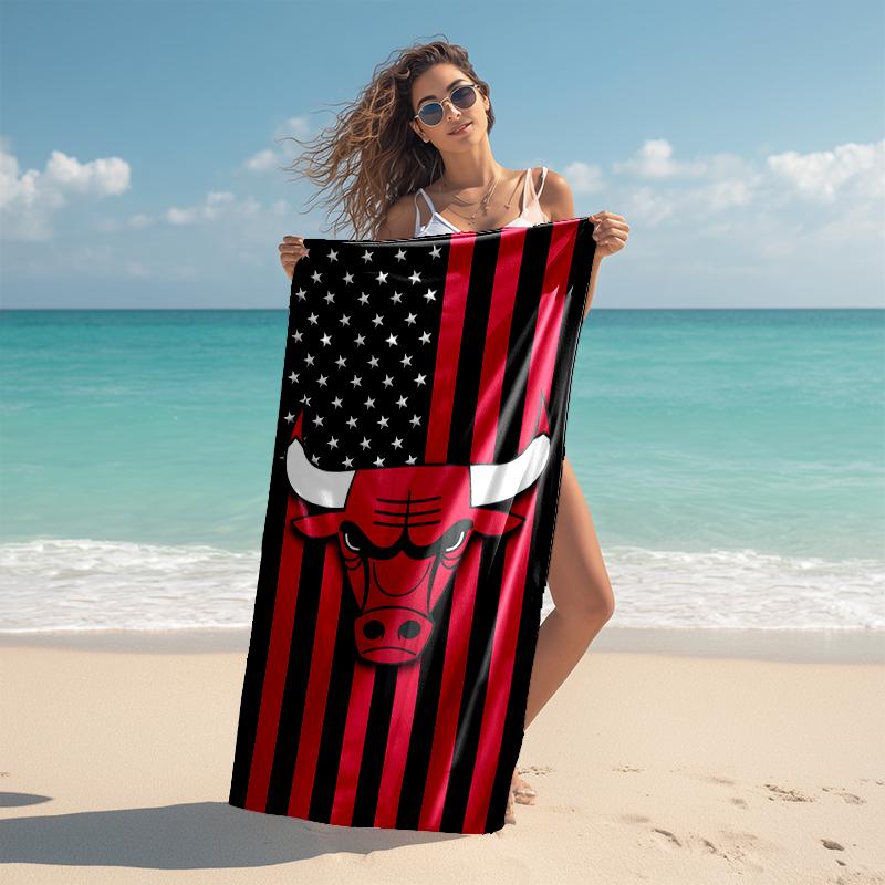 1pc Chicago Bulls Beach Towel, Comfortable and Thick, and Swimming/Bath/Picnic/Camping Towel, Suitable for Seaside Beaches