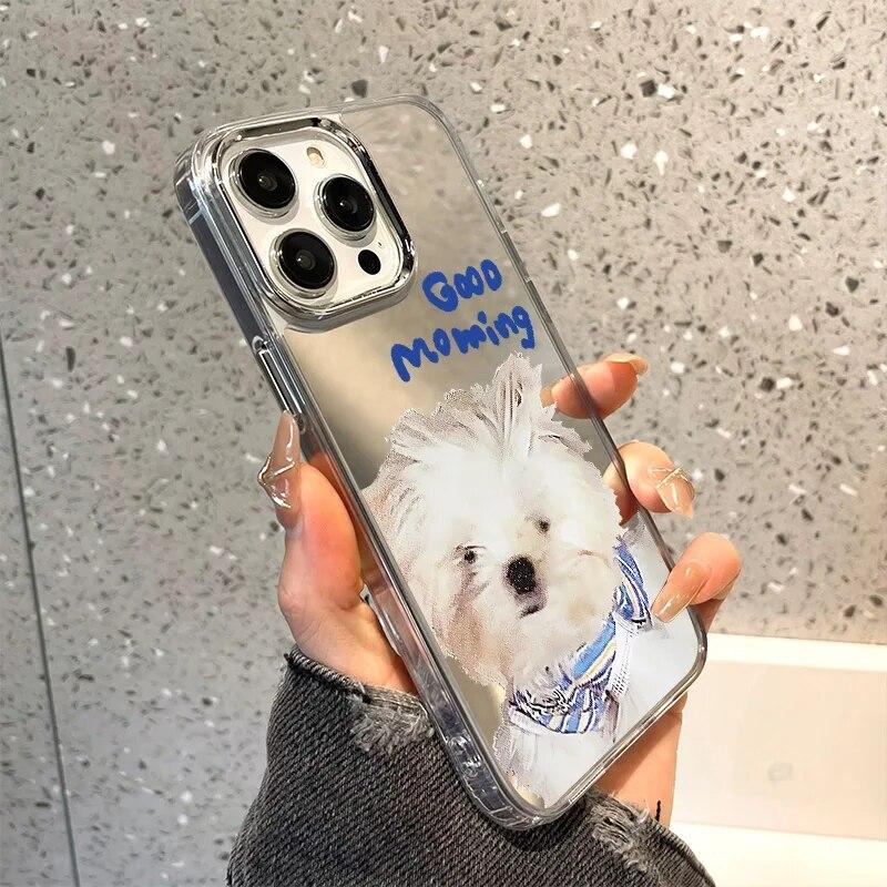 Cute Cartoon Animals Makeup Mirror Phone Case For iPhone 13 Case iPhone 12 11 15 14 Pro Max XR XS Max X Silicone Soft Back Cover