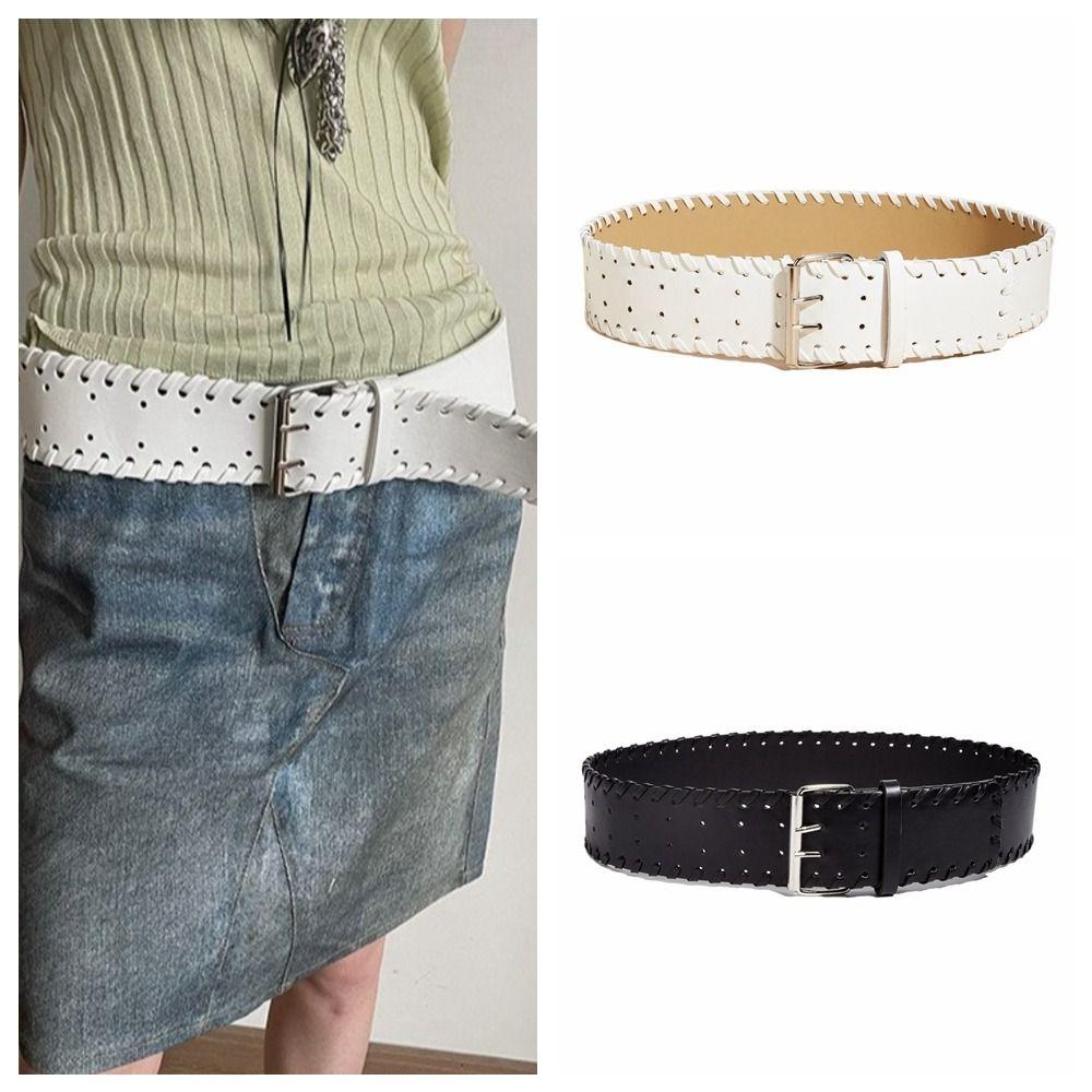 Korean Style Women Wide Belt Y2k Western Cowboy Belt Personalized PU Leather Waistband Women