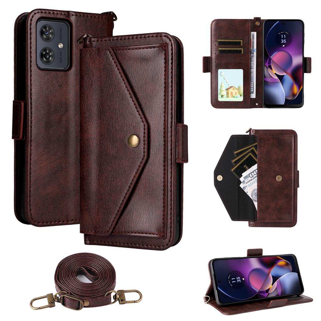 For Motorola Moto G64 5G/G54 5G Leather Case Magnetic Closure Wallet Stand Phone Cover with Crossbody Strap