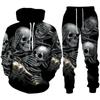 Весенне-осенний худи/спортивный костюм с 3D принтом «Ангелы и демоны» Модная мужская спортивная одежда Комплект крутой свитшот с рисунком черепа + брючный костюм