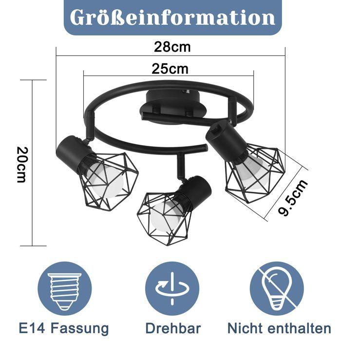 Plafonnier de Style Moderne NETTLIFE - 3 Spots E14, Orientables, Métal Noir, Compatible LED, Base Rond, Pour Couloir Salon Cuisine