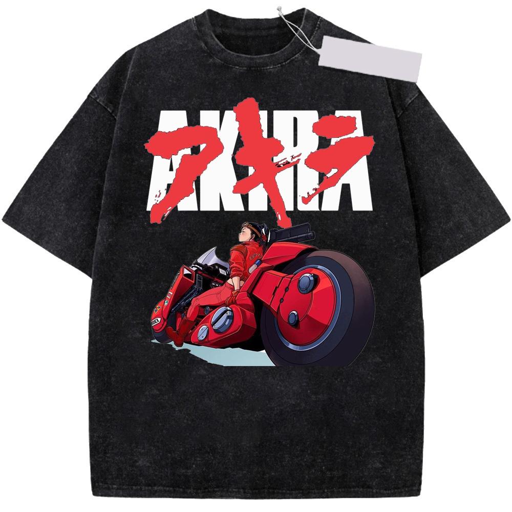 Akira Anime Men's Short Sleeve T-shirt Graphic Tee Streetwear Vintage Washed Cotton Summer Casual Top Japanese Manga Y2k Clothes