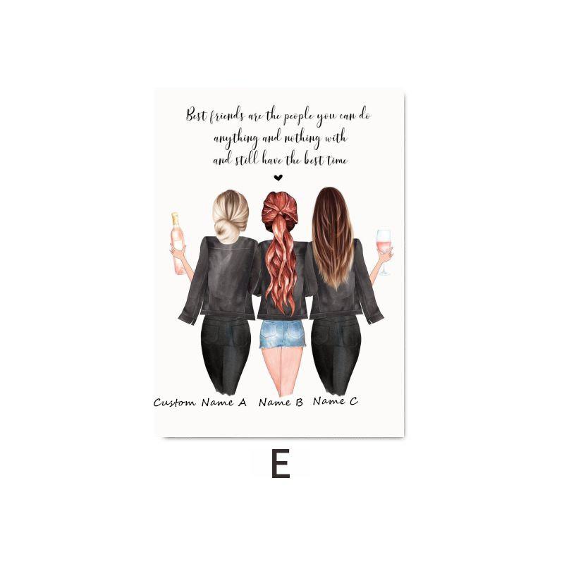 Пользовательское имя, печать на холсте, лучшие друзья, настенный художественный постер, скандинавская картина на холсте, лучший друг, любовь, дружба, картина, домашний декор для комнаты