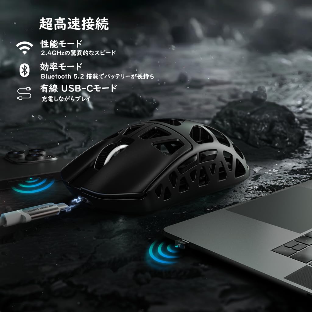 Игровая мышь ATTACK SHARK R3 из магниевого сплава, беспроводная PAW3395, 8000 Гц, 46 г, сверхлегкая, проводная, 26000 точек на дюйм, с кабелем для катушки, быстрая зарядка, техническая
