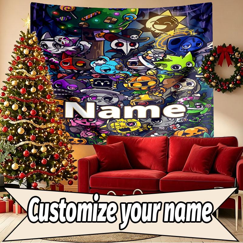 Custom Name Personalized Game Sprunki Print Tapestry, Wall Art Decor, Bedroom, Dorm, Apartment, LivingRoom, Party Backdrop, Gift for Birthday