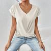 Женские топы с V-образным вырезом, коротким рукавом, с рисунком морщин, однотонные свободные топы с перекрестными складками, повседневная одежда