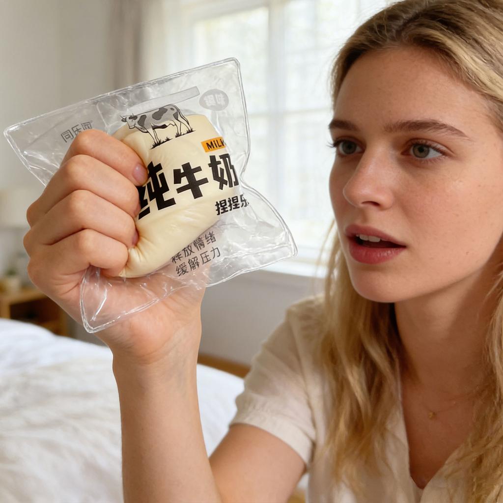 Popular Milk Squeezable Toy With Sticky Bag, -like Texture, Slow- Bursting Milk Simulation Food Toy