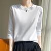 Spring Summer Women Round Neck Silky Cotton Short Sleeve T-Shirt Feminine Cotton Cropped Sleeve Bottoming Shirt