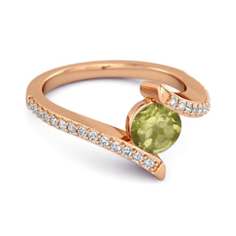 Peridot Contemporary Pavé Bypass Ring - Sterling Silver Rose Gold Vermeil