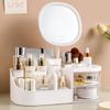 Multifunctional Cosmetic Storage Box with Makeup Mirror and Lipstick Organizer