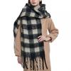 Autumn Winter Black Rice Plaid Thick Fringe Scarf Women's Thick Neck Shawl