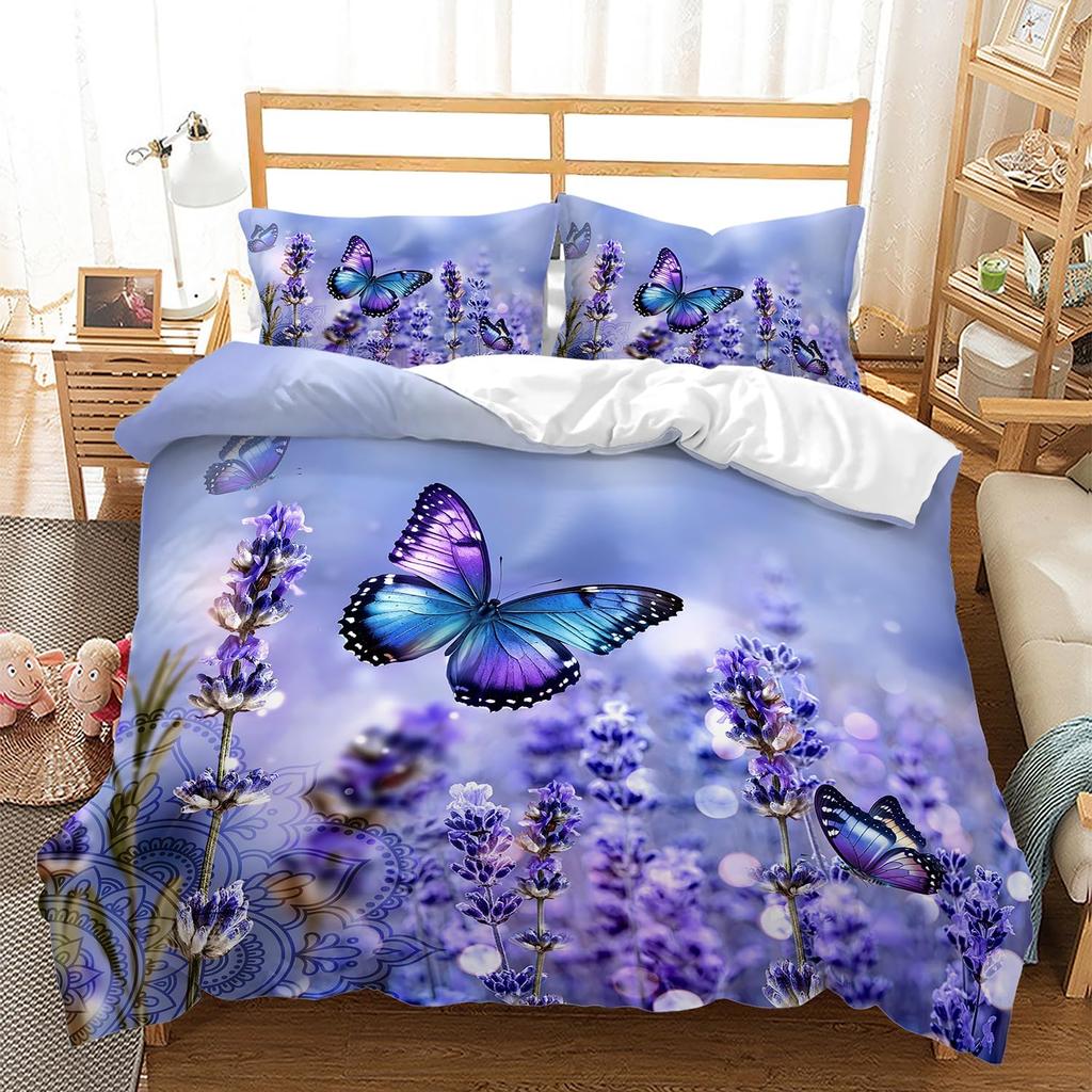 Beautiful Butterfly Duvet Cover Set Twin King Size,Butterfly Floral Print Bedding Set For Girls Women,Boho Style Comforter Cover