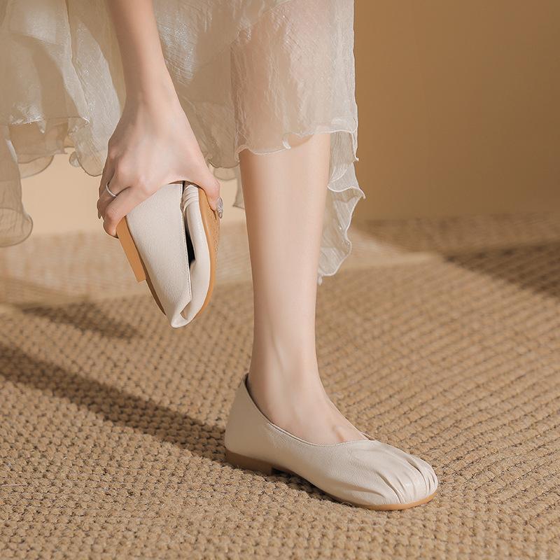 Flat-soled Single Shoes Women's One-pedal Grandma Shoes Soft-soled Doudou Shoes Casual Pregnant Women's Driving Shoes