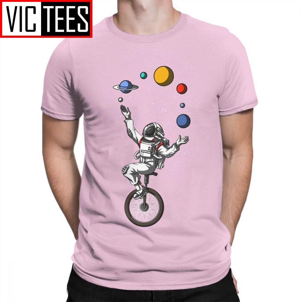 Man Men T Shirts Space Astronaut Riding Bicycle Juggling Solar System Planets Funny Short Sleeves Tees Tops Cotton T-Shirt
