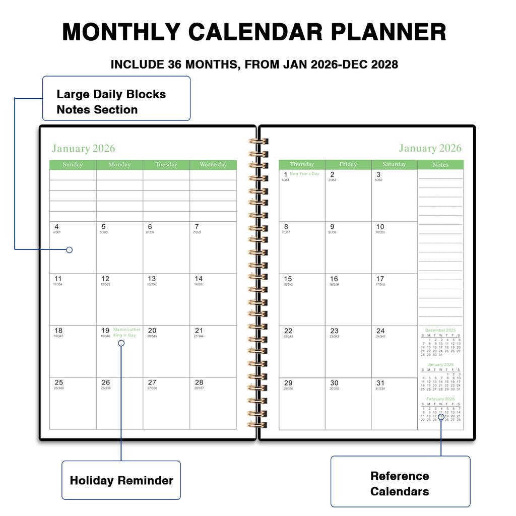 Планировщик месячного календаря на 2026-2028 годы, Органайзер месячного расписания на 3 года