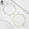 ORSA JEWELS Новый летний пляжный браслет на щиколотку Модный 925 пробы Серебряная кабельная цепочка Разноцветный 4A Цирконий Браслет на щиколотку для женщин ювелирное изделие SA93