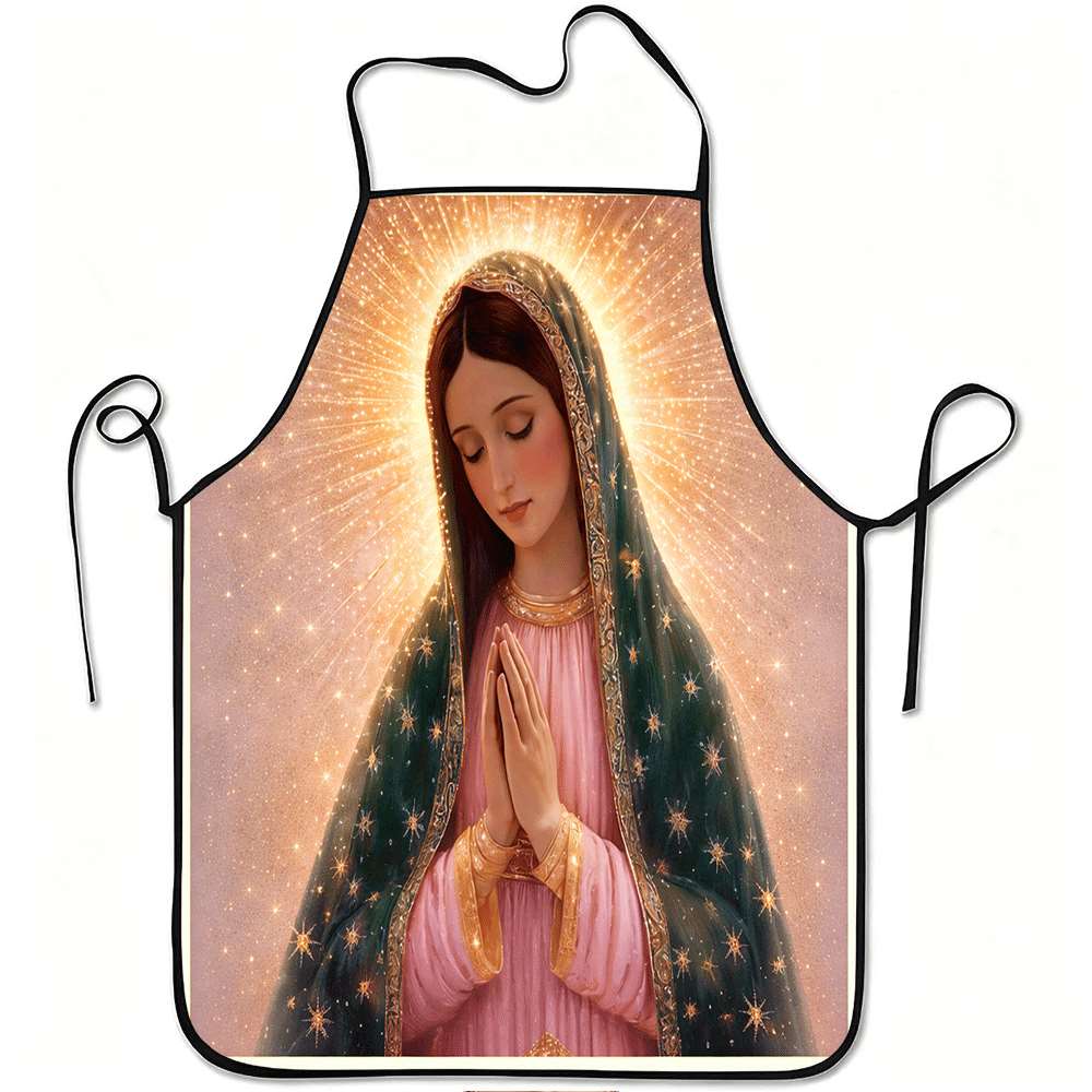 1pc Holy Light Prayer Art Print Apron, Long-Lasting And Easy to Clean, Adjustable Waist, Made of Polyester, Suitable for Cooking