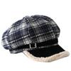 Internet celebrity explosion retro plaid octagonal hat women's winter woolen thickened warm temperament versatile show face small painter hat
