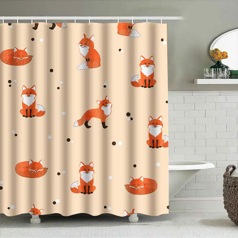 Очаровательная мультяшная лиса, узор, занавеска для душа, водонепроницаемая ткань, декор для ванной комнаты, украшение для дома, 3D печать, оранжевый, белый, разноцветный, А