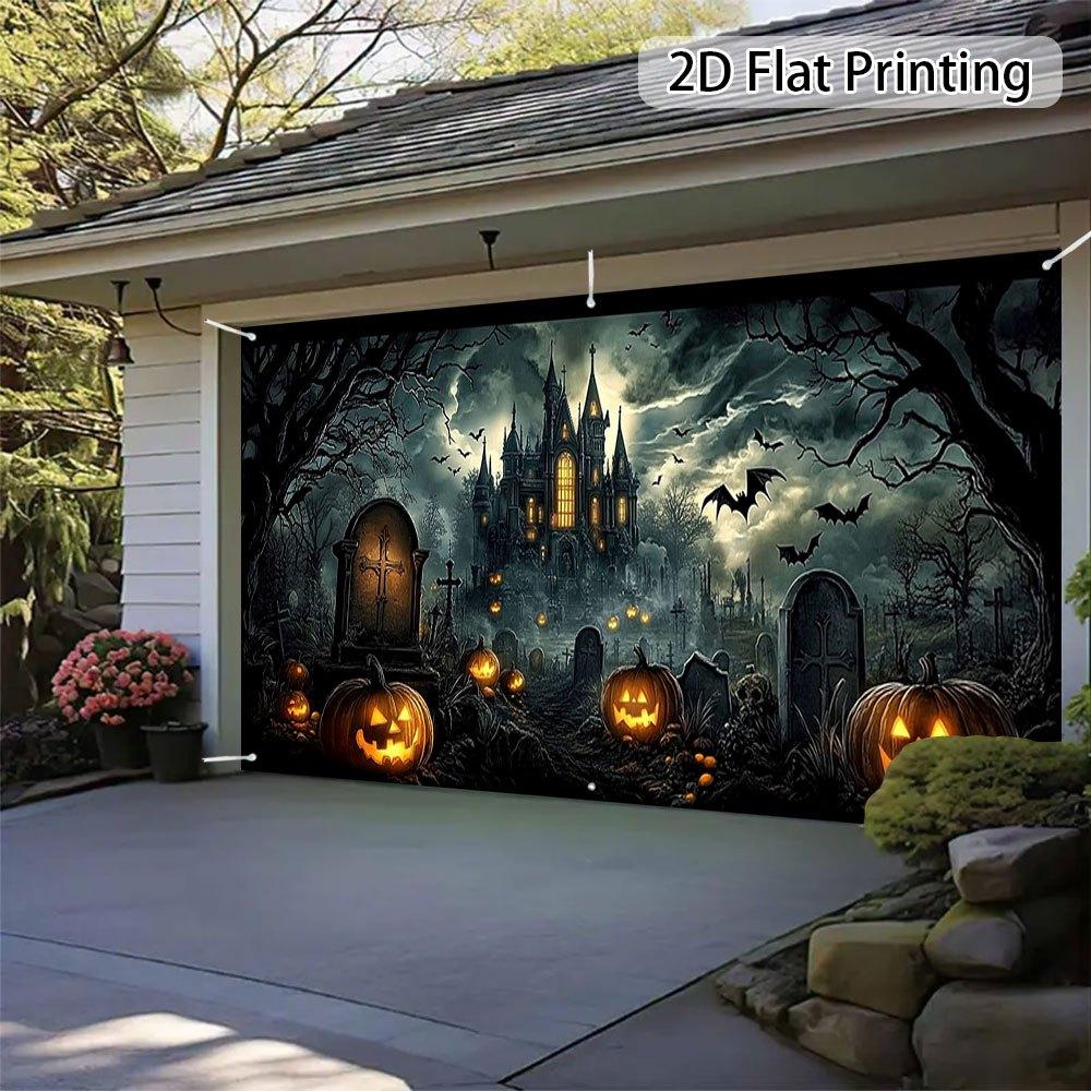 1 piece of Halloween Castle Garage Door Banner - for outdoor activities / garden decoration / interior wall decoration