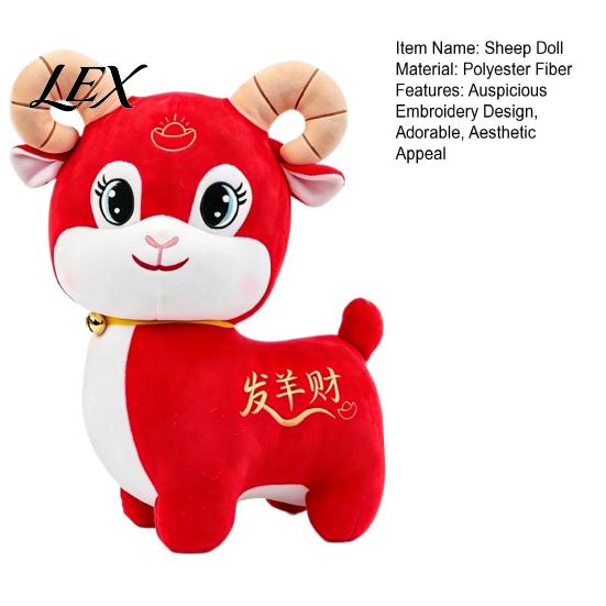 Holiday Keepsake Gift Lucky Sheep Plush Toy, Chinese Zodiac Fortune Lamb Doll with Bell Festive Tabletop Ornament Collar, Cute Mascot for New