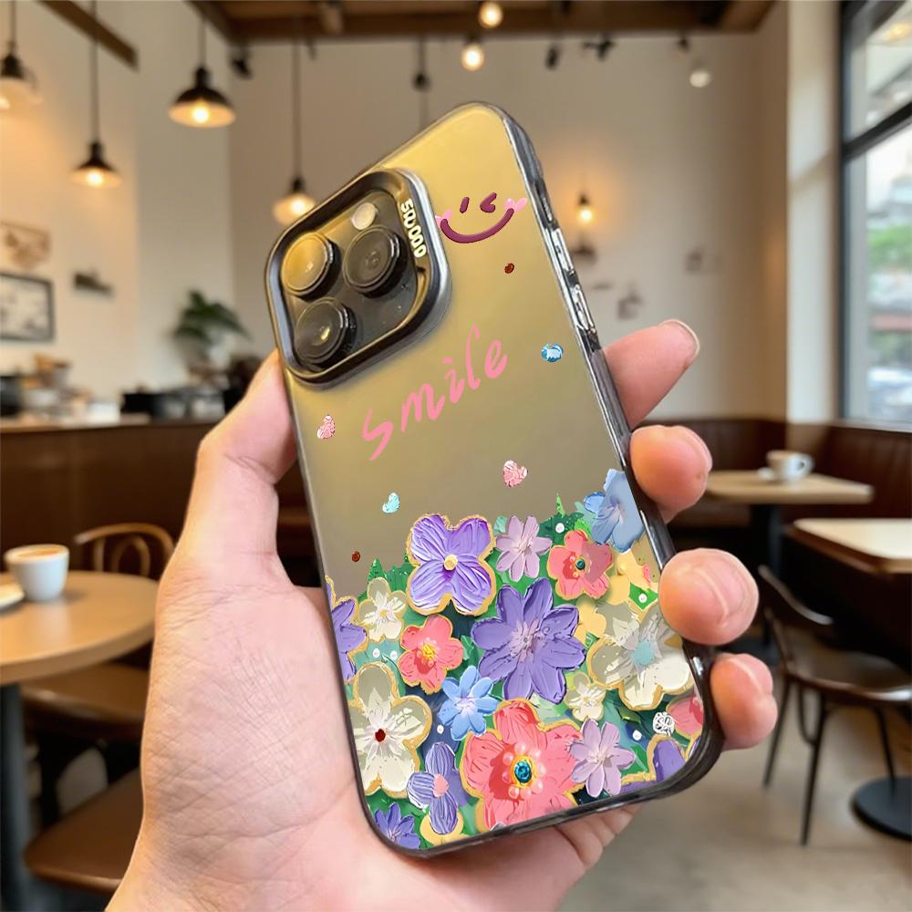 Чехол-бампер «Улыбка с разноцветными цветами» для iPhone 16 15 14 13 12 11 Pro Max Mini, противоударный, защита от царапин