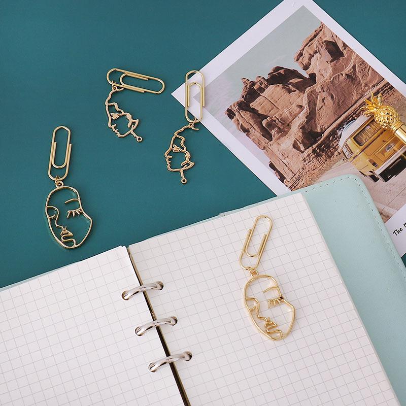 32mm Golden Metal Paper Clip Lady Face Outline Art Line Hollowed Out Bookmark Bookshelf Office