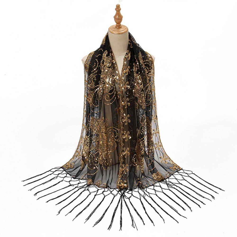 Glitter Evening Dresses Scarves Mesh Tassels Scarf Fashion Sequin Shawls Wedding