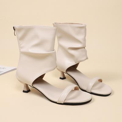 Женские ботильоны туфли с открытым носком черные больших размеров летние новые босоножки ботильоны с круглым носком на тонком высоком каблуке сандалии роскошный дизайнерский