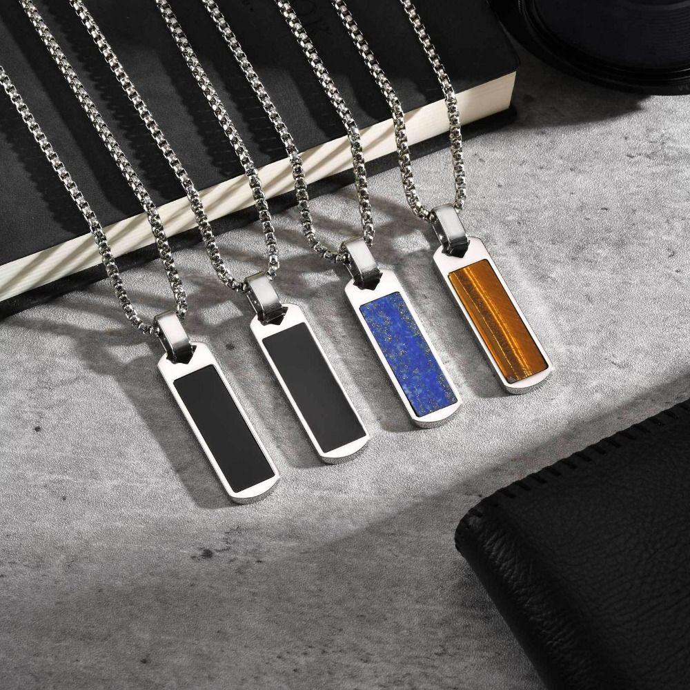 Trendy Lapis Lazuli Pendant Minimalist Stainless Steel Necklace Fashion Pendant Necklace Men