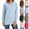 Женская мода повседневная круглая горловина длинный рукав однотонный удобный свободный топ