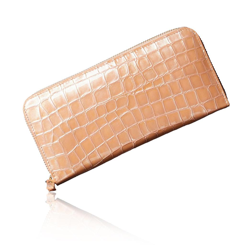 Made In Italy by MASINI Stain Glass Long Wallet Elegant Enamel Croco Embossed Card Vertical Storage Present Gift Boxed Baby [VOICE] Women's (B.Pink