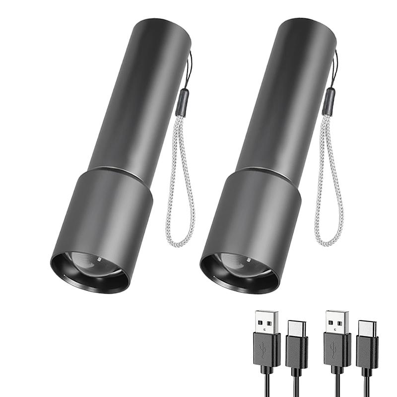 Светодиодный фонарик с мощным светом, перезаряжаемый через USB, из алюминиевого сплава, телескопический, с зумом, для наружного использования, поисковый фонарь, дистанционный фонарь-факел