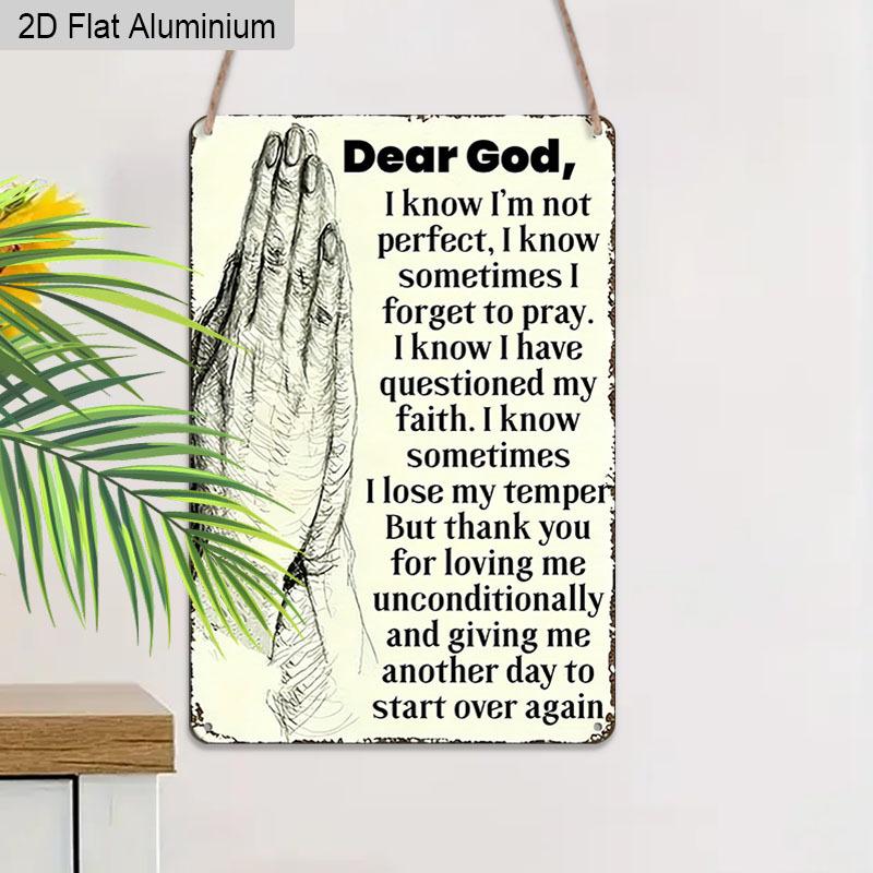 2D Flat, 1pc Vintage Christian Aluminium Wall Art Sign "Dear God, I Know I'm Not Perfect"- 8"x12" Aluminium Rustic Home & Church Decor, Heartfelt