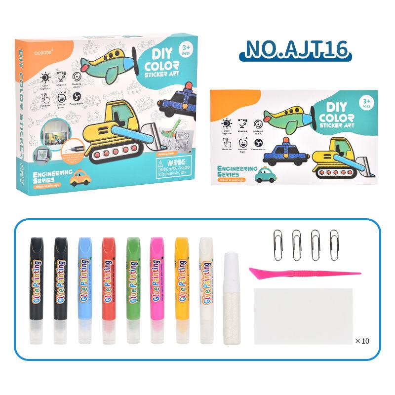 Children's Free Baking Glue Painting Pigment Atlas/DIY Album Marine Astronaut Engineering Vehicle Unicorn Template Suit