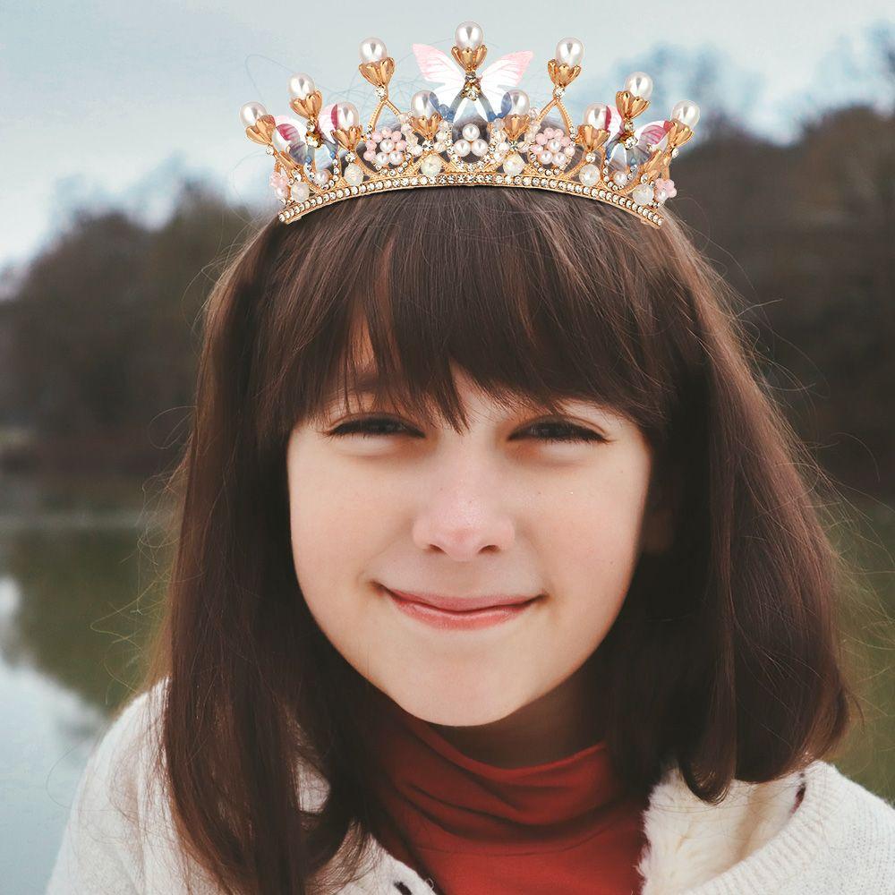 Свадебная тиара со стразами для подиума, корона принцессы на день рождения, тиары для девочек, повязка на голову с жемчугом и бабочками